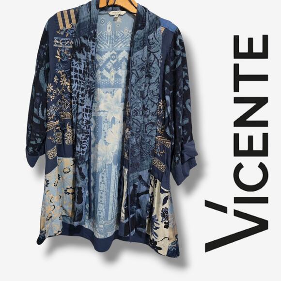 Vicente Women’s Blue Embroidered Floral Open Front Kimono Cardigan – Small - Picture 8 of 8